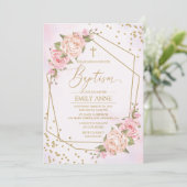 Invitación Pink Floral Baptism Invitation Kaart (Staand voorkant)