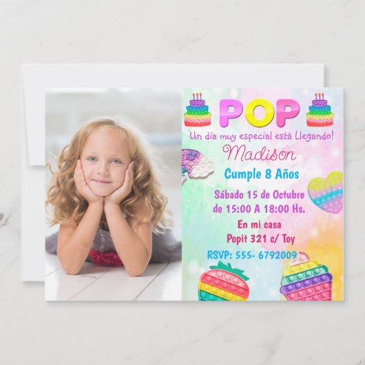 Invitación Pop It Niña Kaart (Voorkant)