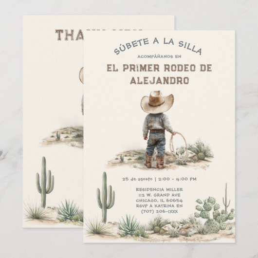 Invitación Primer Rodeo Infantil Personalizada Kaart (Voorkant / Achterkant)