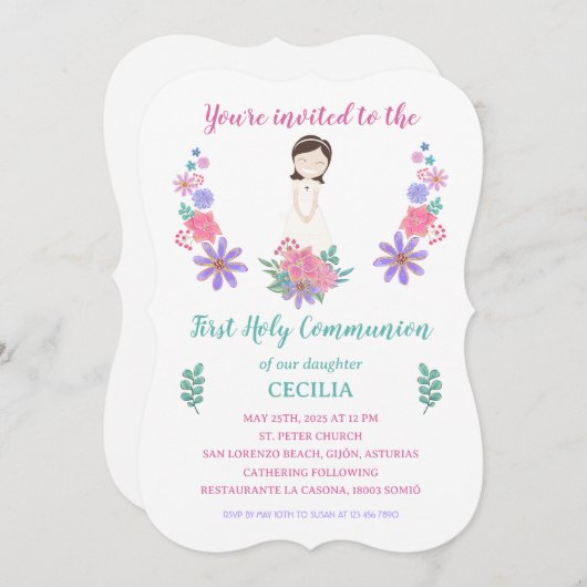 Invitación Primera Comunión CECILIA Kaart (Voorkant / Achterkant)