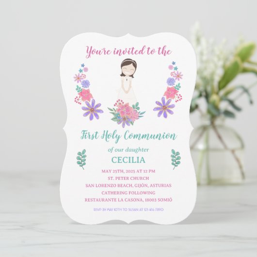 Invitación Primera Comunión CECILIA Kaart (Staand voorkant)