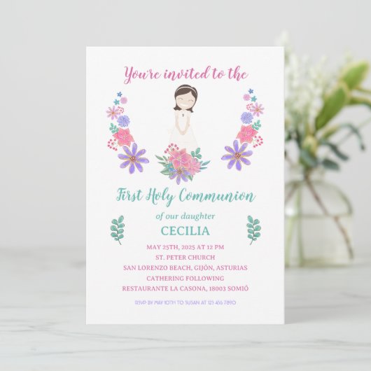 Invitación Primera Comunión CECILIA Kaart (Staand voorkant)