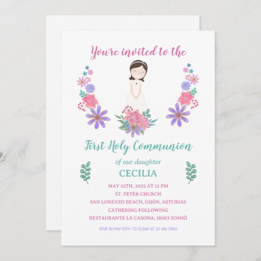 Invitación Primera Comunión CECILIA Kaart (Voorkant / Achterkant)