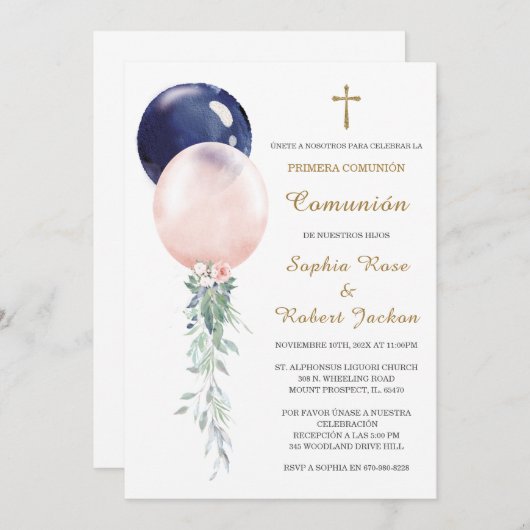 Invitación Primera Comunión Gemelos Kaart (Voorkant / Achterkant)