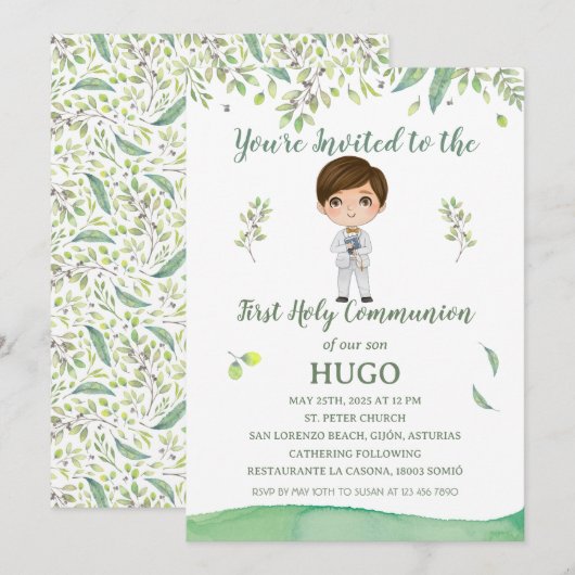 Invitación Primera Comunión HUGO Kaart (Voorkant / Achterkant)