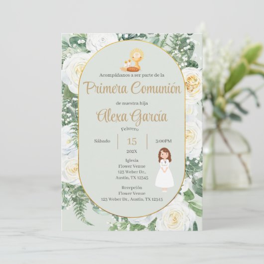Invitación Primera Comunión Niña Kaart (Staand voorkant)