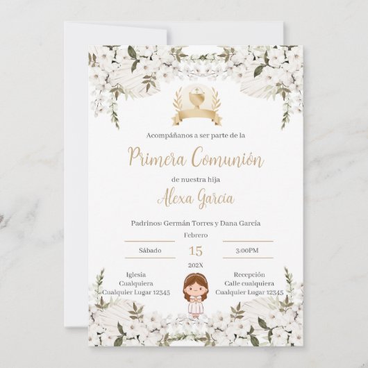Invitación Primera Comunión Niña Kaart (Voorkant)