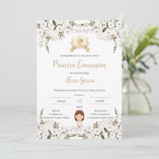 Invitación Primera Comunión Niña Kaart (Staand voorkant)