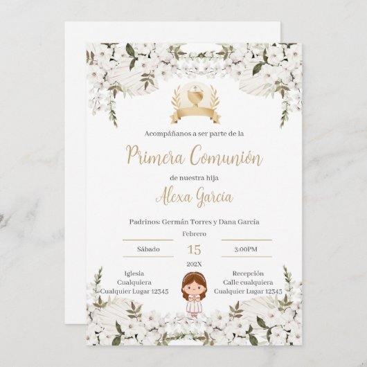 Invitación Primera Comunión Niña Kaart (Voorkant / Achterkant)