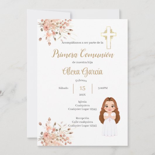 Invitación Primera Comunión Niña Kaart (Voorkant)