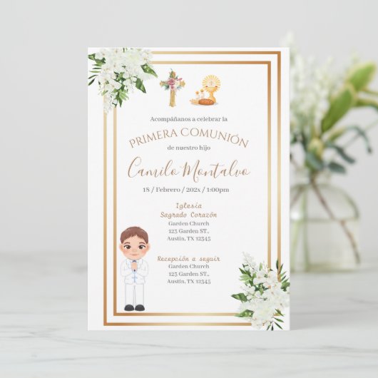 Invitación primera Comunión niño Kaart (Staand voorkant)
