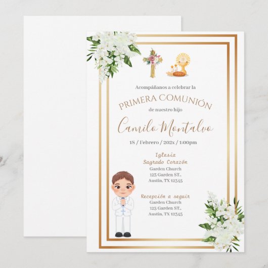 Invitación primera Comunión niño Kaart (Voorkant / Achterkant)