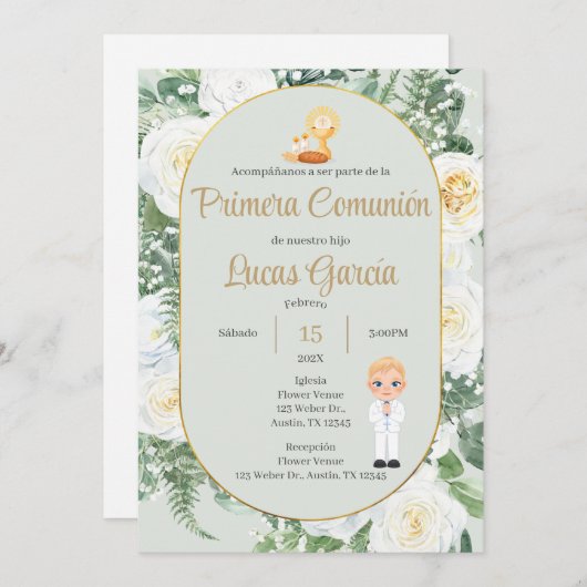 Invitación Primera Comunión Niño Kaart (Voorkant / Achterkant)