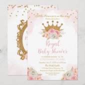 Invitación Princess Floral Pink & Gold Baby Shower Kaart (Voorkant / Achterkant)