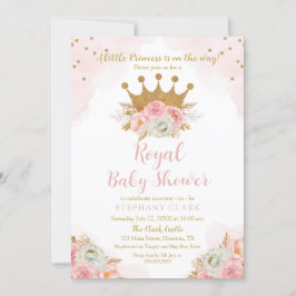 Invitación Princess Floral Pink & Gold Baby Shower Kaart