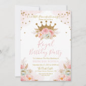 Invitación Prinses Bloemen Roze & Gouden Verjaarda Kaart (Voorkant)
