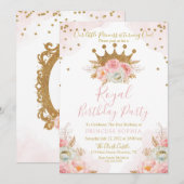 Invitación Prinses Bloemen Roze & Gouden Verjaarda Kaart (Voorkant / Achterkant)