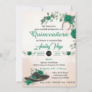 Invitación Quinceañera Charra Emerald green Kaart
