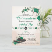 Invitación Quinceañera Charra Emerald green Kaart (Staand voorkant)