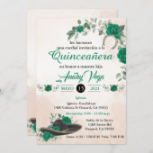 Invitación Quinceañera Charra Emerald green Kaart (Voorkant / Achterkant)