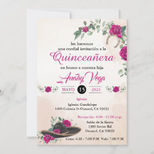 Invitación QUINCEANERA Mariachi Charra Blush Pink Kaart