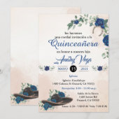 Invitación QUINCEANERA Mariachi Charra Rustic Blue Kaart (Voorkant / Achterkant)