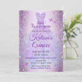 Invitación Quinceañera Purple Lilac Butterflies Kaart (Staand voorkant)