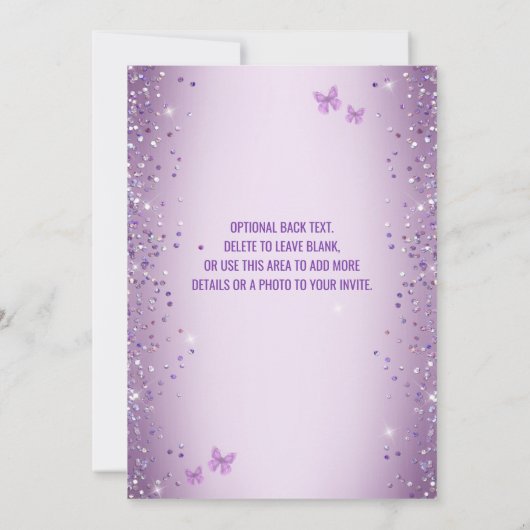 Invitación Quinceañera Purple Lilac Butterflies Kaart (Achterkant)