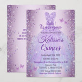 Invitación Quinceañera Purple Lilac Butterflies Kaart (Voorkant / Achterkant)