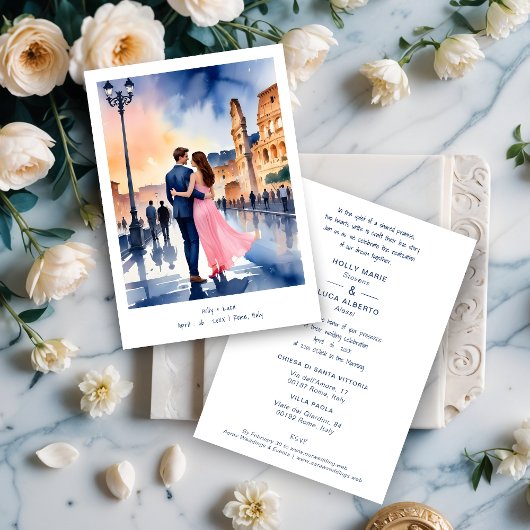 Invitación Rome Coliseum Colorful Cityscape Weddin Kaart