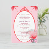 Invitación rosada de Quinceanera de la máscara Kaart (Staand voorkant)