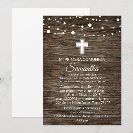 INVITACION RUSTICA DE PRIMERA COMUNION KAART (Voorkant / Achterkant)