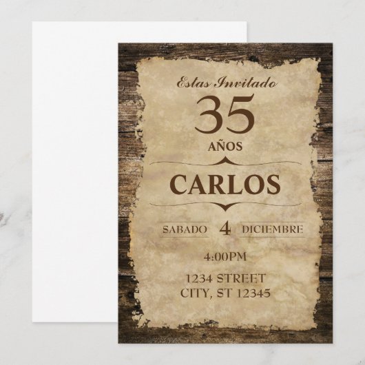 INVITACIÓN RÚSTICA KAART (Voorkant / Achterkant)