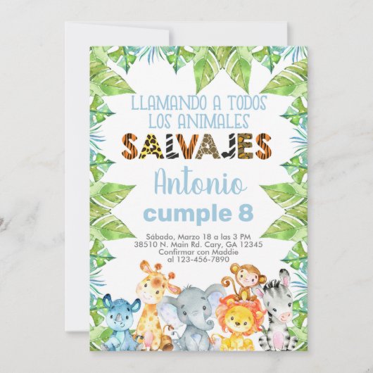 Invitación safari animals, niño, boy, oerwoud. kaart (Voorkant)
