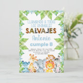 Invitación safari animals, niño, boy, oerwoud. kaart (Staand voorkant)