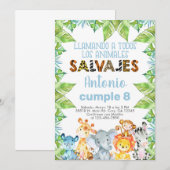 Invitación safari animals, niño, boy, oerwoud. kaart (Voorkant / Achterkant)