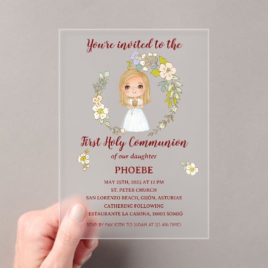Invitación sobre acrílico PHOEBE Primera Comunión Acryl Uitnodigingen (Insitu (Draagbaar))