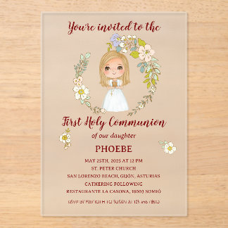 Invitación sobre acrílico PHOEBE Primera Comunión Acryl Uitnodigingen