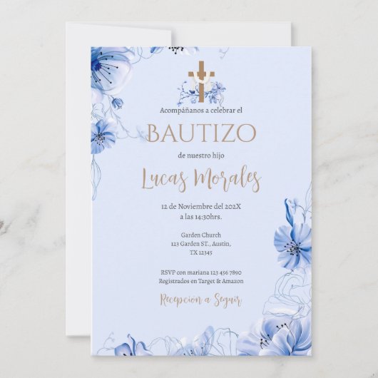Invitación Spanish Baptism Boy invitation  Kaart (Voorkant)