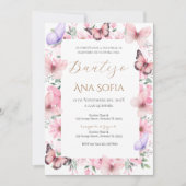 Invitación Spanish Baptism Girl invitation pink Kaart (Voorkant)