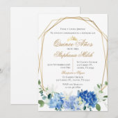 Invitación Spanish Quinceanera Blue floral invit Kaart (Voorkant / Achterkant)