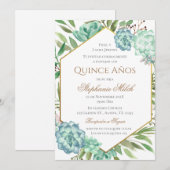 Invitación Spanish Quinceanera Greenery Floral  Kaart (Voorkant / Achterkant)