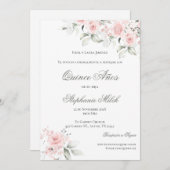 Invitación Spanish Quinceanera pink floral invite Kaart (Voorkant / Achterkant)