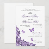 Invitación Spanish Quinceanera purple floral invit Kaart (Voorkant / Achterkant)