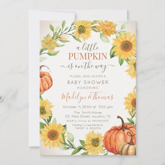 Invitación Sunflowers & Pumpkins fall Baby Shower Kaart (Voorkant)
