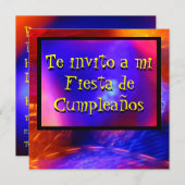 Invitación -Te invito a mi Fiesta - Azul y Naranja Kaart (Voorkant / Achterkant)