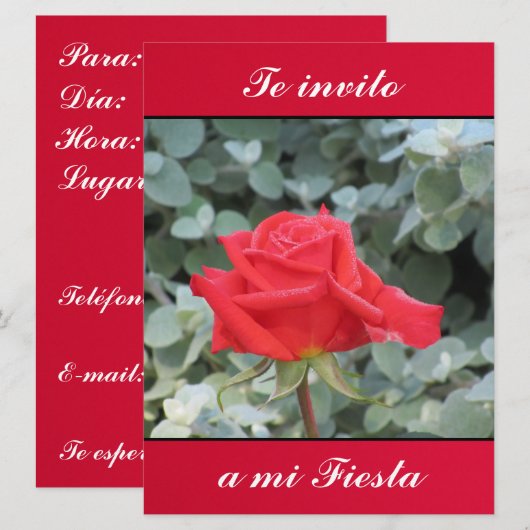 Invitación - Te invito a mi Fiesta - La Rosa Roja Kaart (Voorkant / Achterkant)