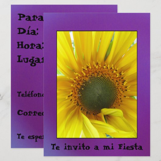 Invitación - Te uitnodiging a mi Fiesta - Girasol (Voorkant / Achterkant)