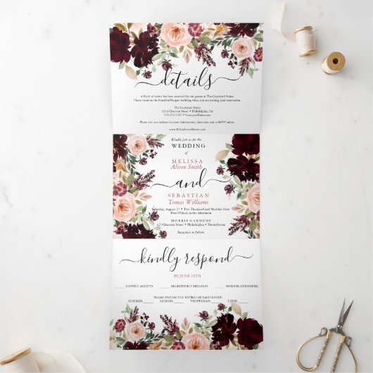 Invitación Tríptica Elegante triptiek bloemenfoto Drieluik Uitnodiging (Binnen)