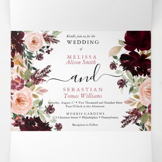 Invitación Tríptica Elegante triptiek bloemenfoto Drieluik Uitnodiging (Binnenkant midden)